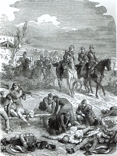 Der Kaiser Napoleon III. auf dem Schlachtfeld von Solferino, 24. Juni 1859 von English School